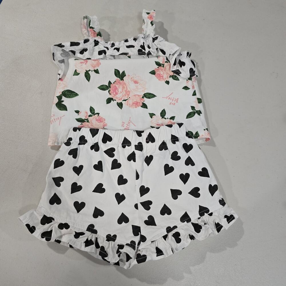 Betsey Johnson Baby Girls Floral Heart Ruffle 2PC Shorts Set White Pink 12M - Picture 2 of 7